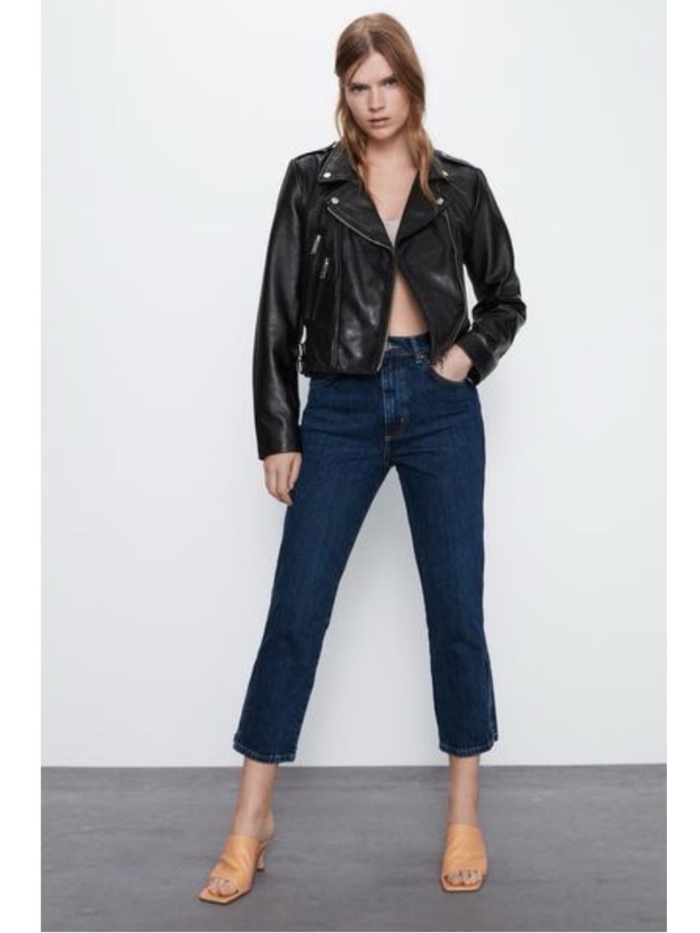ZARA Black leather biker jacket